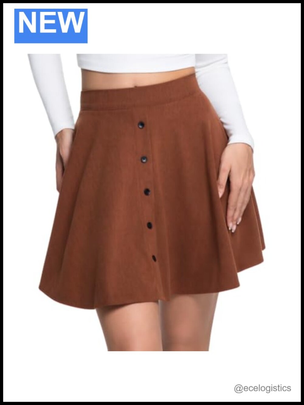 Corduroy Mini Skirt High Waist A-Line Pleated Button Skort